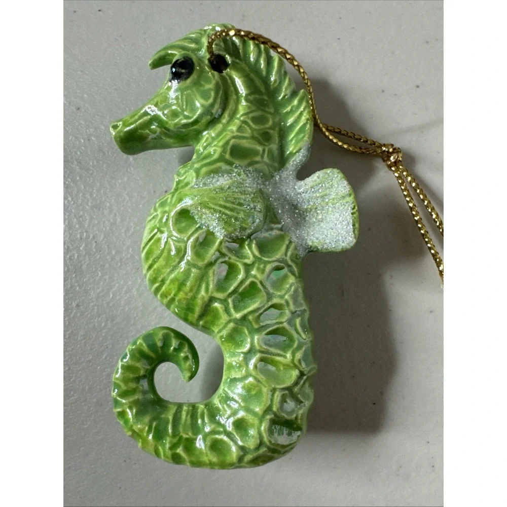 Seahorse Ornament - Stoneware Hand‎ made Stamped Glossy finish Orn74